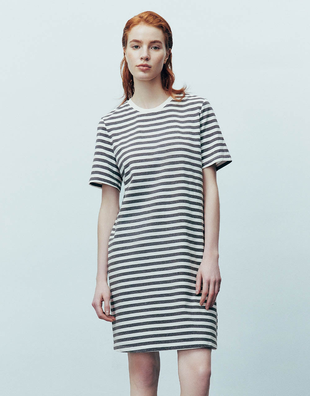 Striped Crew Neck Straight Dress