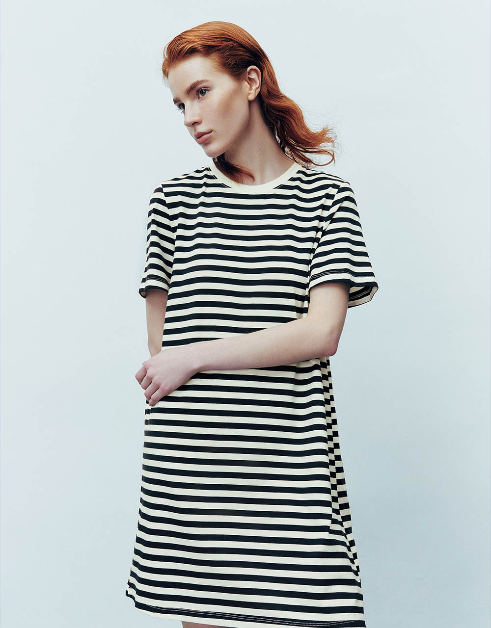 Striped Crew Neck Straight Dress