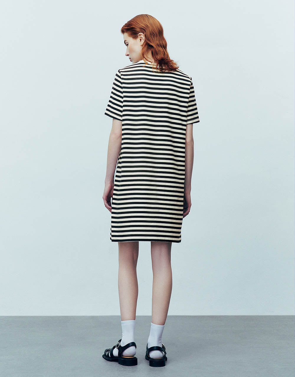 Striped Crew Neck Straight Dress