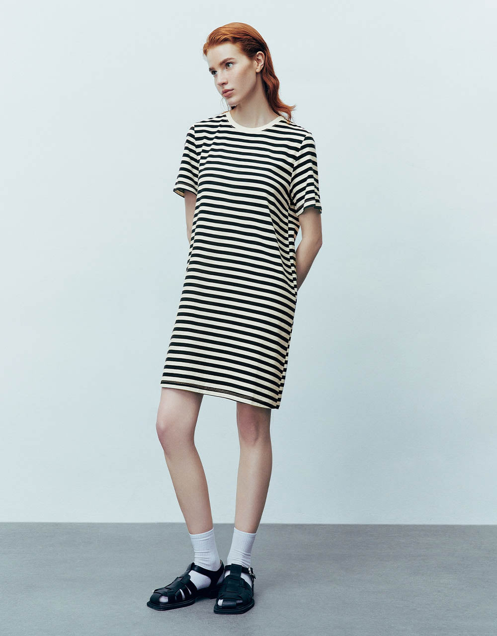 Striped Crew Neck Straight Dress