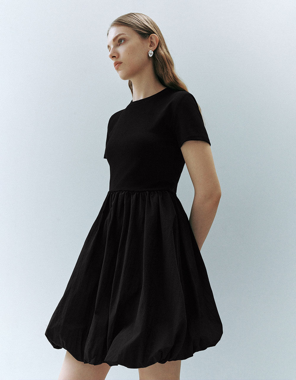 Bubble Hem Crew Neck A-Line Dress