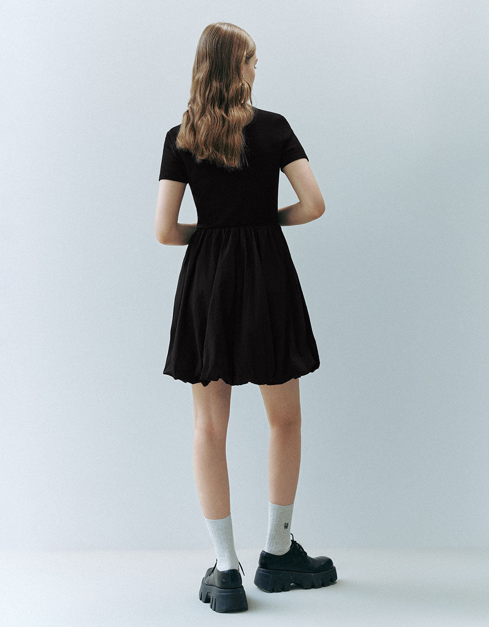 Bubble Hem Crew Neck A-Line Dress