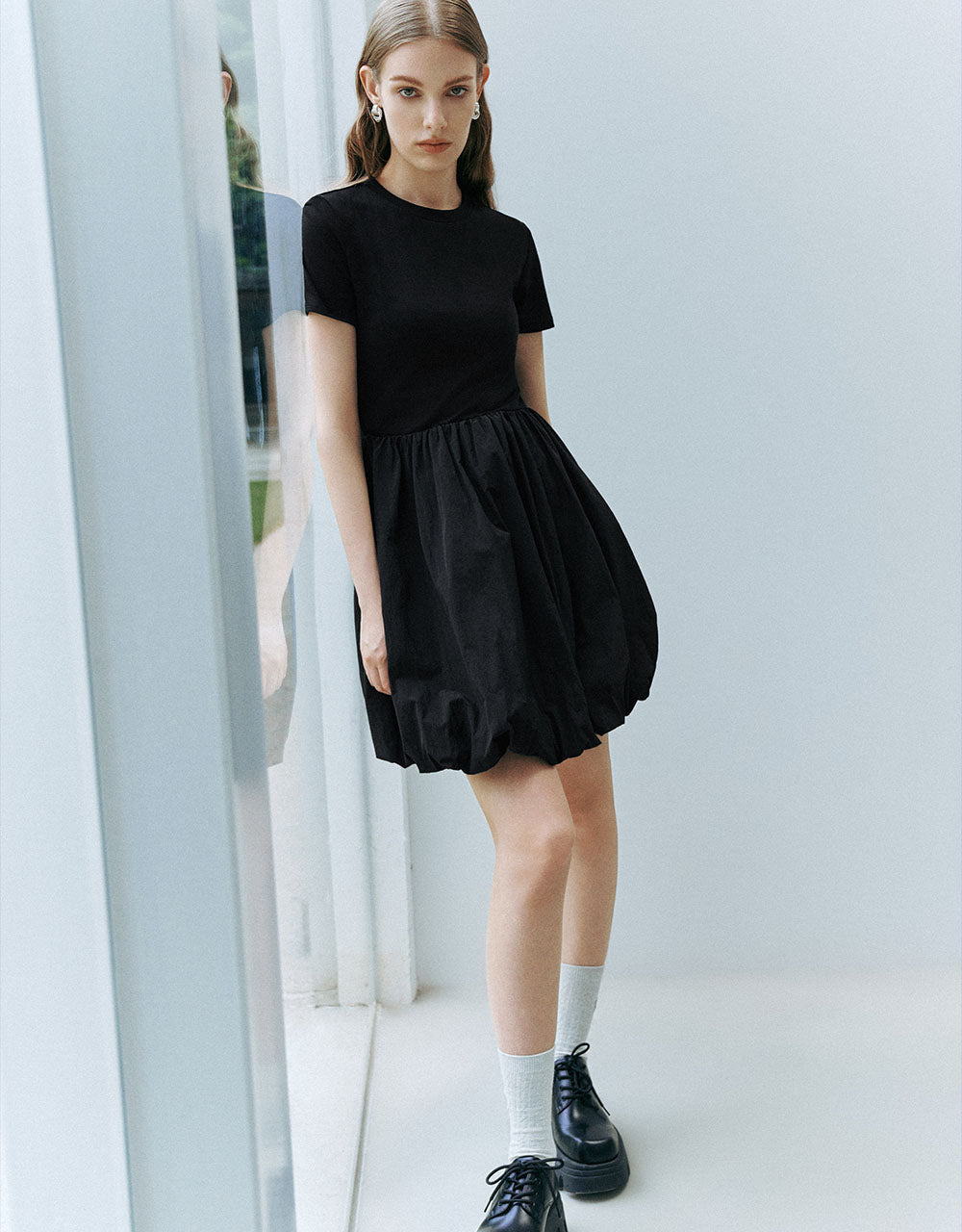 Bubble Hem Crew Neck A-Line Dress