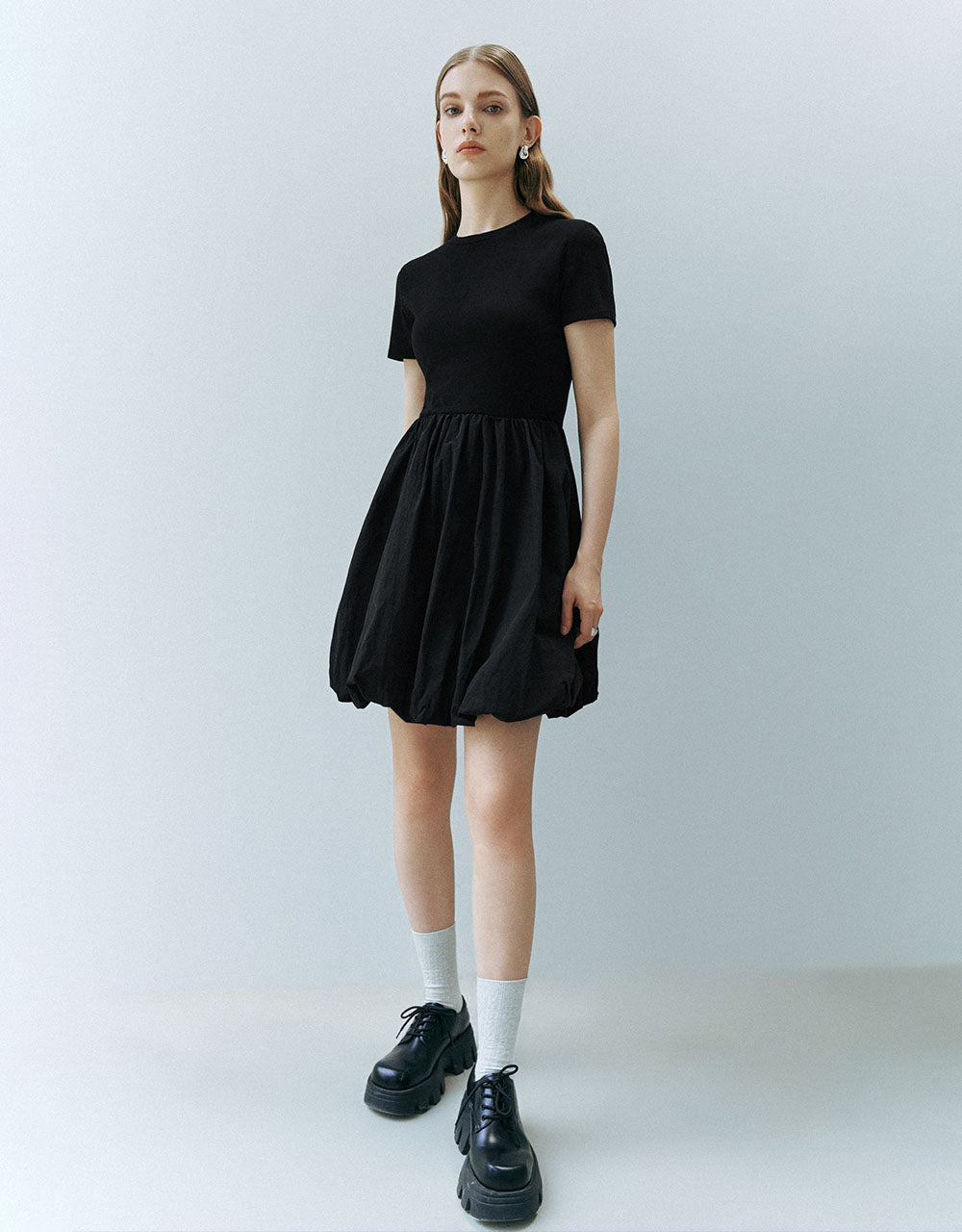 Bubble Hem Crew Neck A-Line Dress