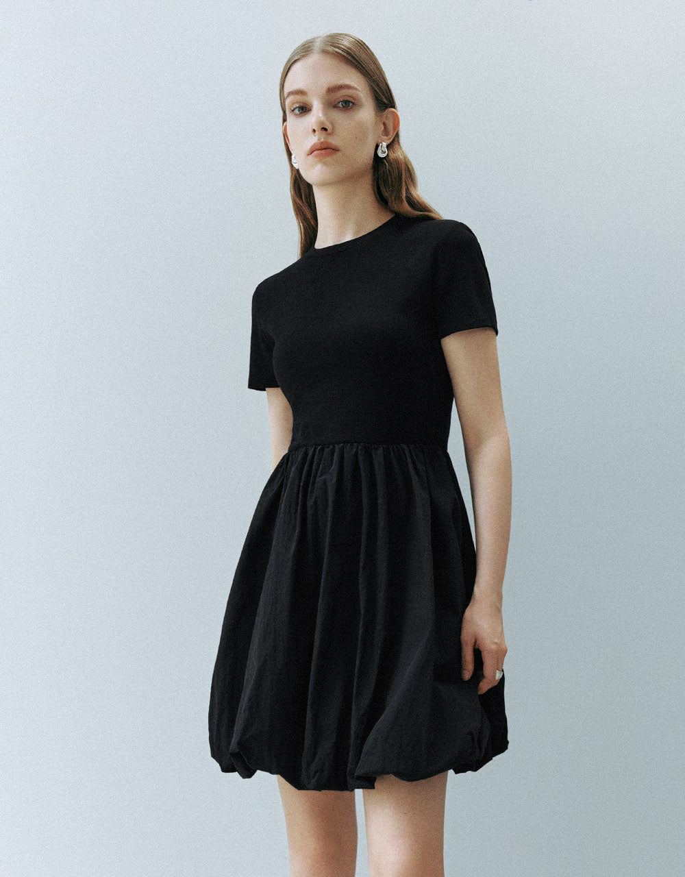 Bubble Hem Crew Neck A-Line Dress