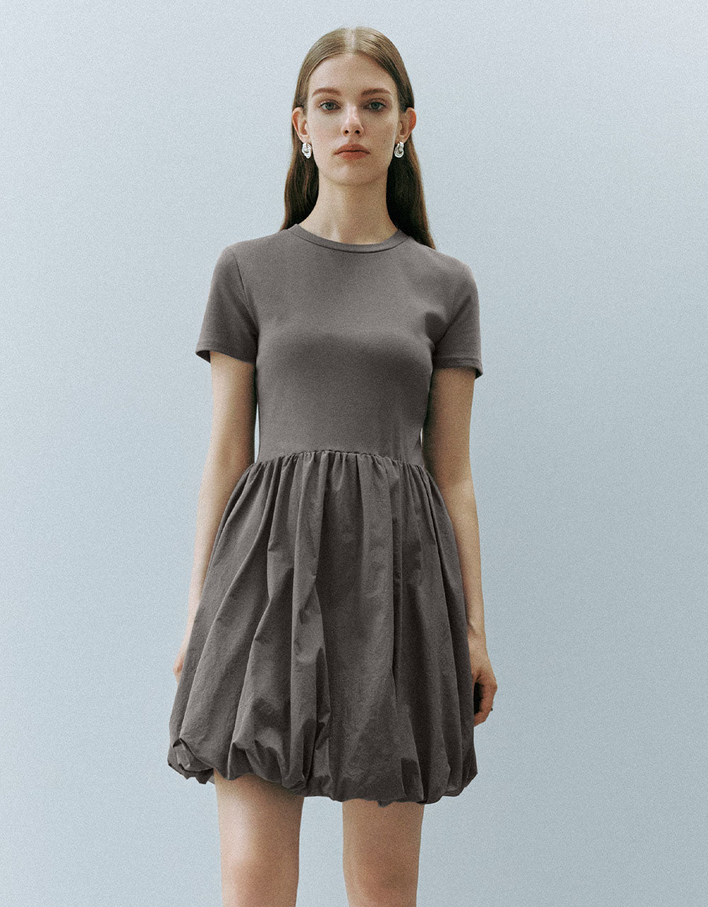 Bubble Hem Crew Neck A-Line Dress