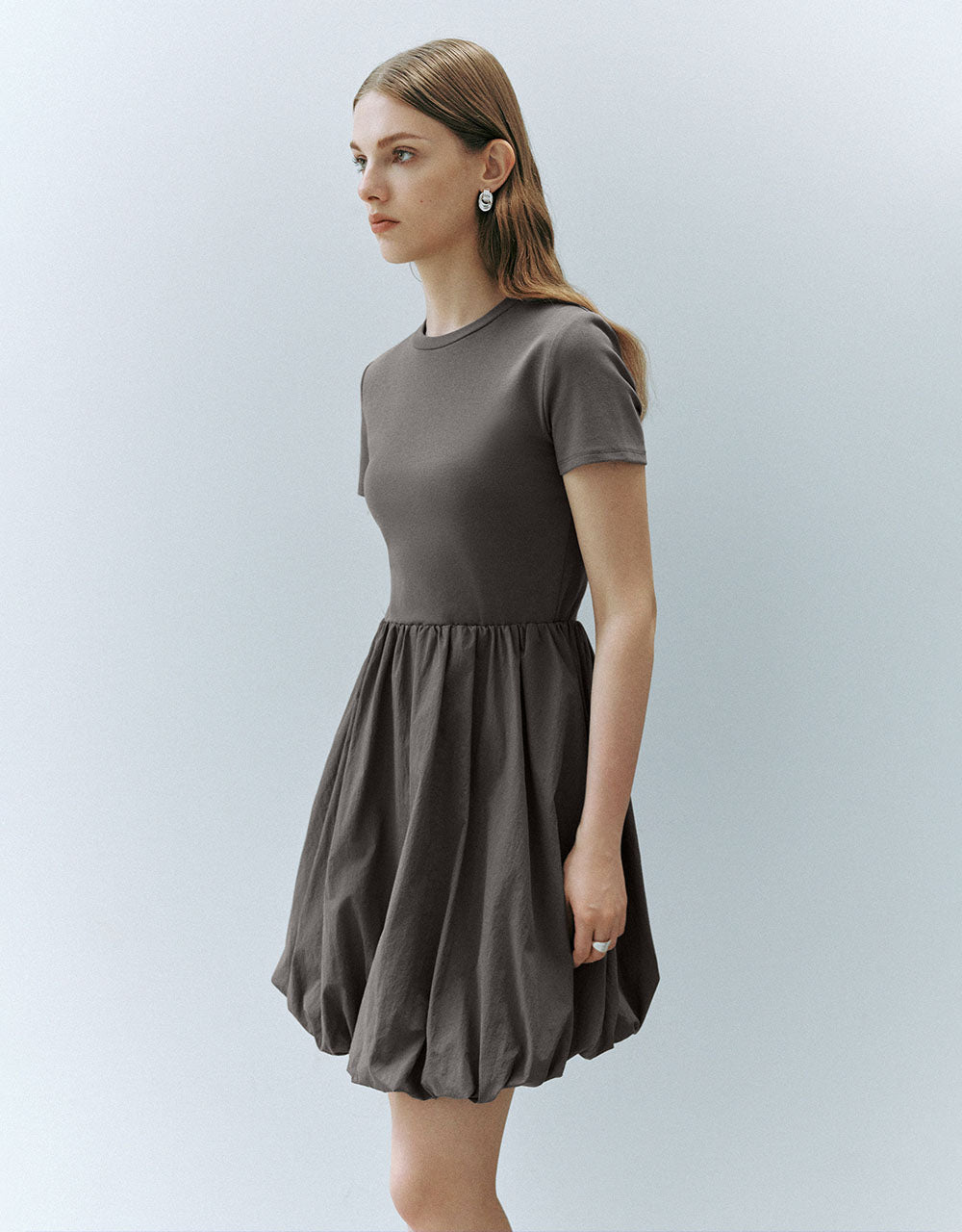 Bubble Hem Crew Neck A-Line Dress