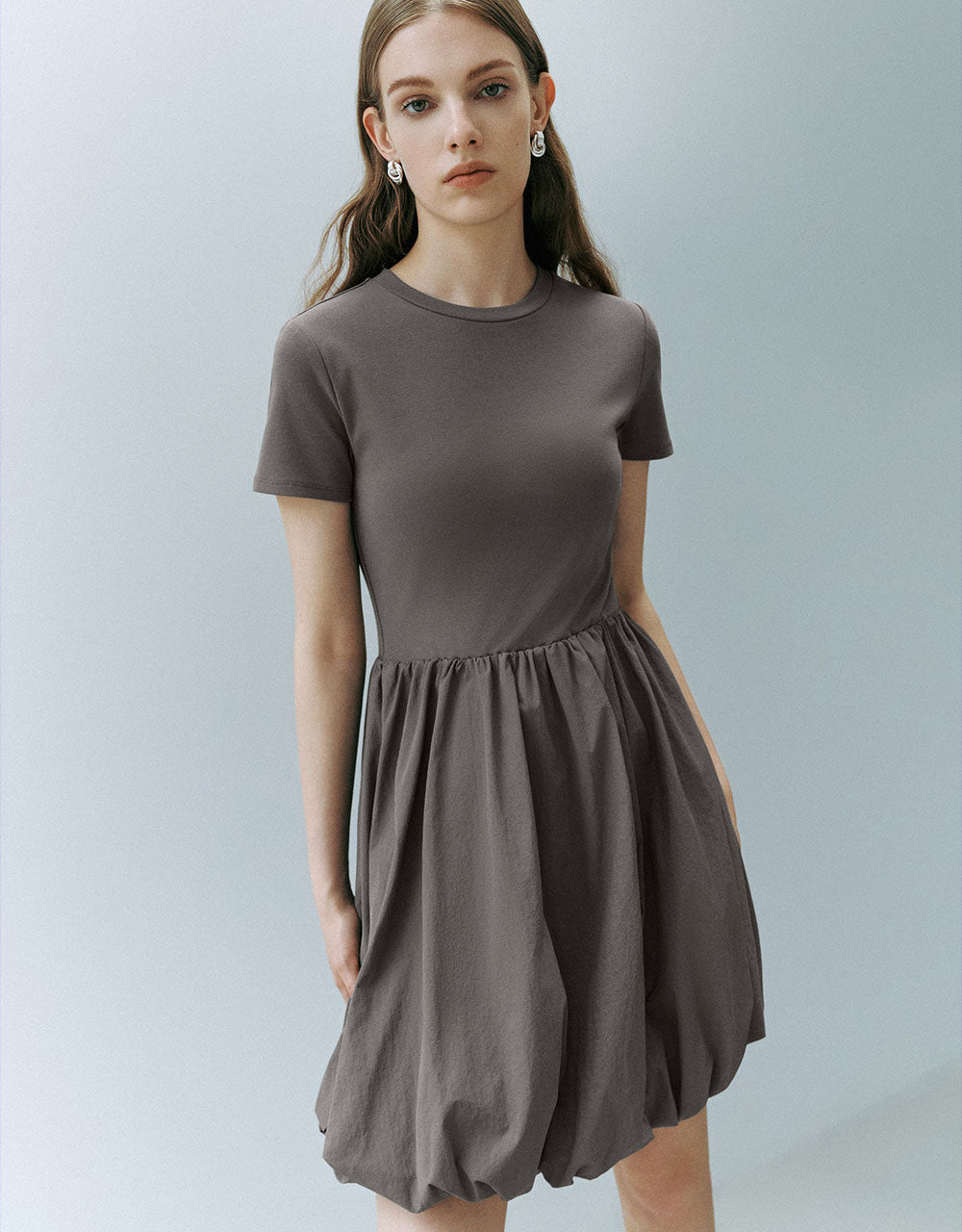 Bubble Hem Crew Neck A-Line Dress