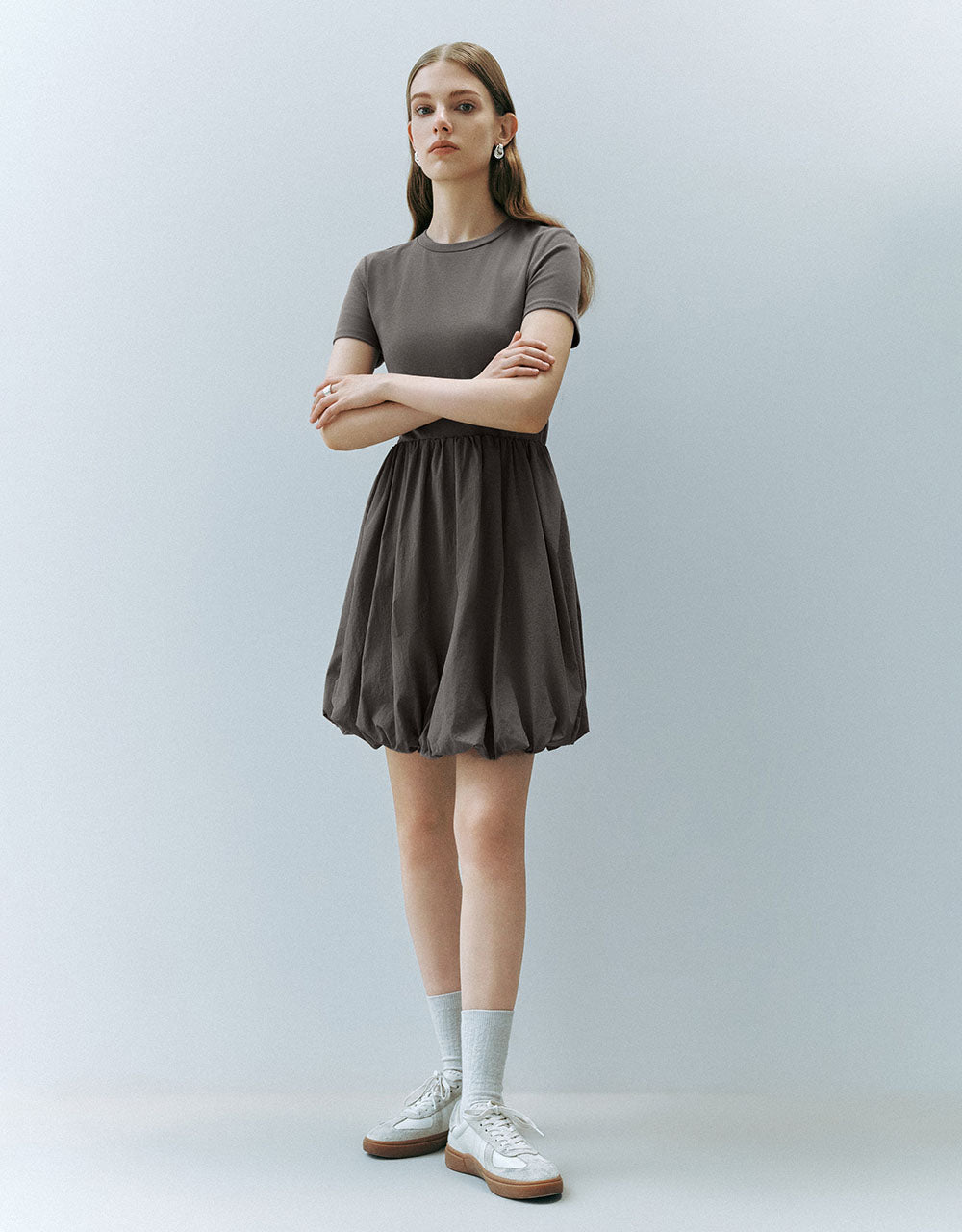 Bubble Hem Crew Neck A-Line Dress