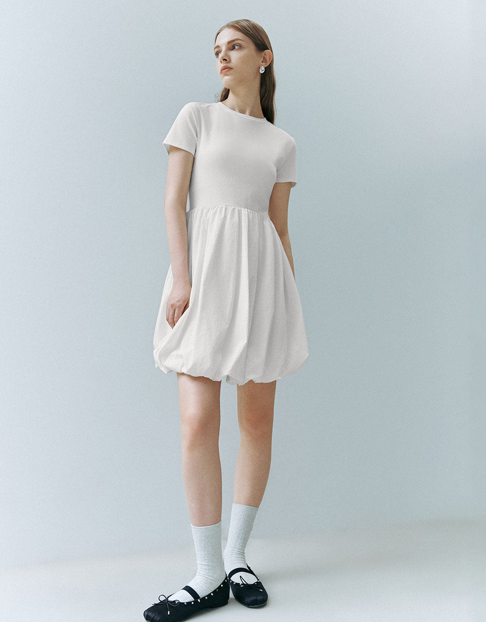 Bubble Hem Crew Neck A-Line Dress