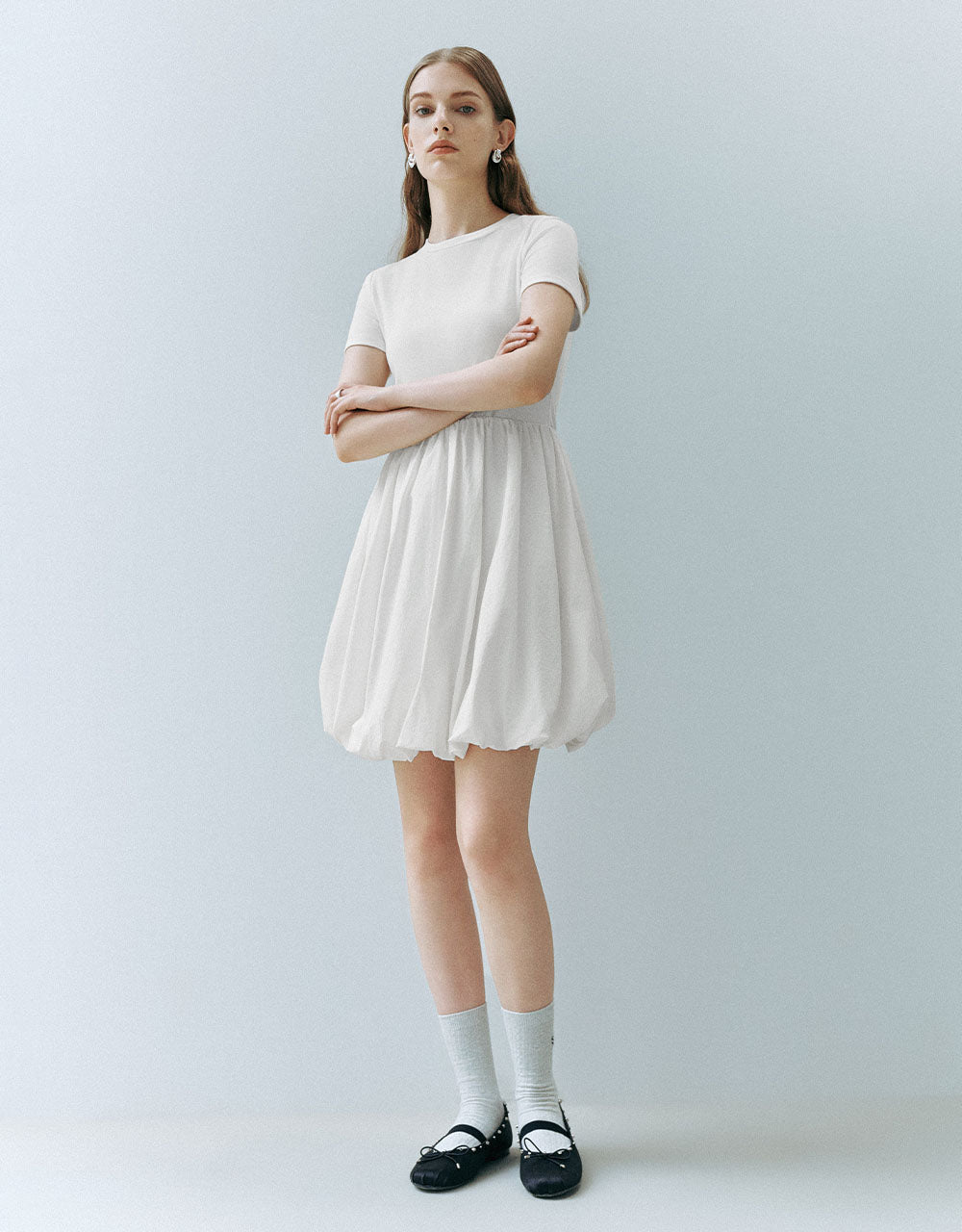 Bubble Hem Crew Neck A-Line Dress