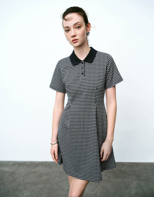 Checkered A-Line Polo Dress