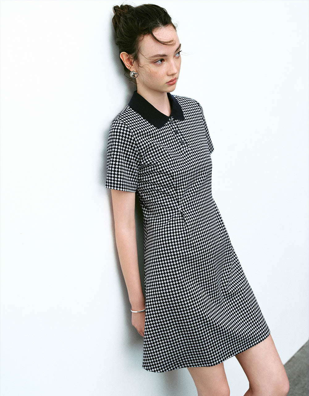 Checkered A-Line Polo Dress