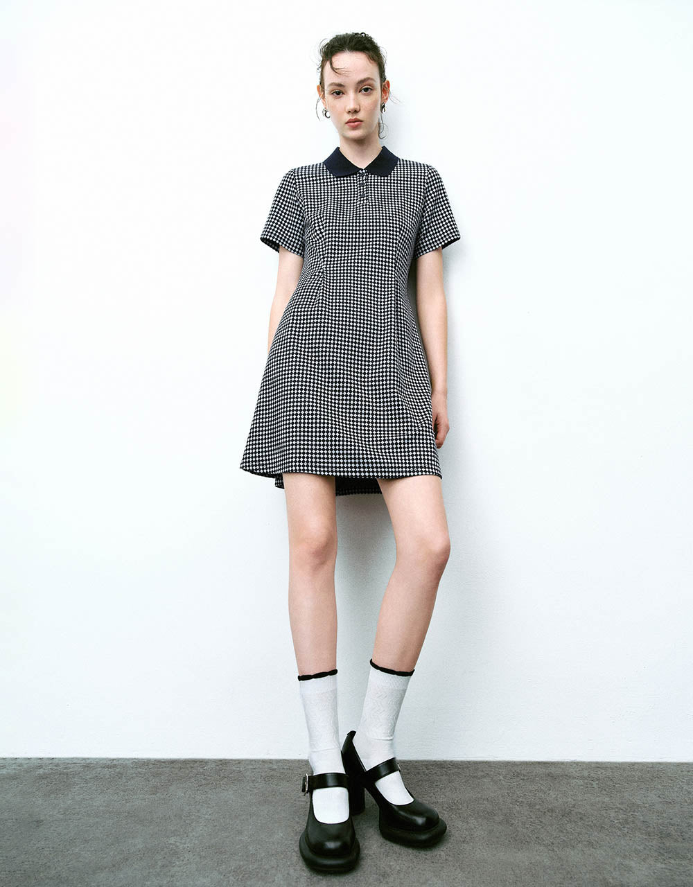 Checkered A-Line Polo Dress