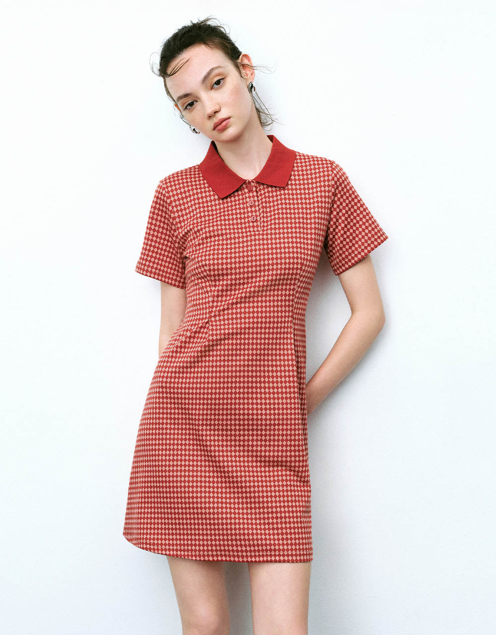 Checkered A-Line Polo Dress