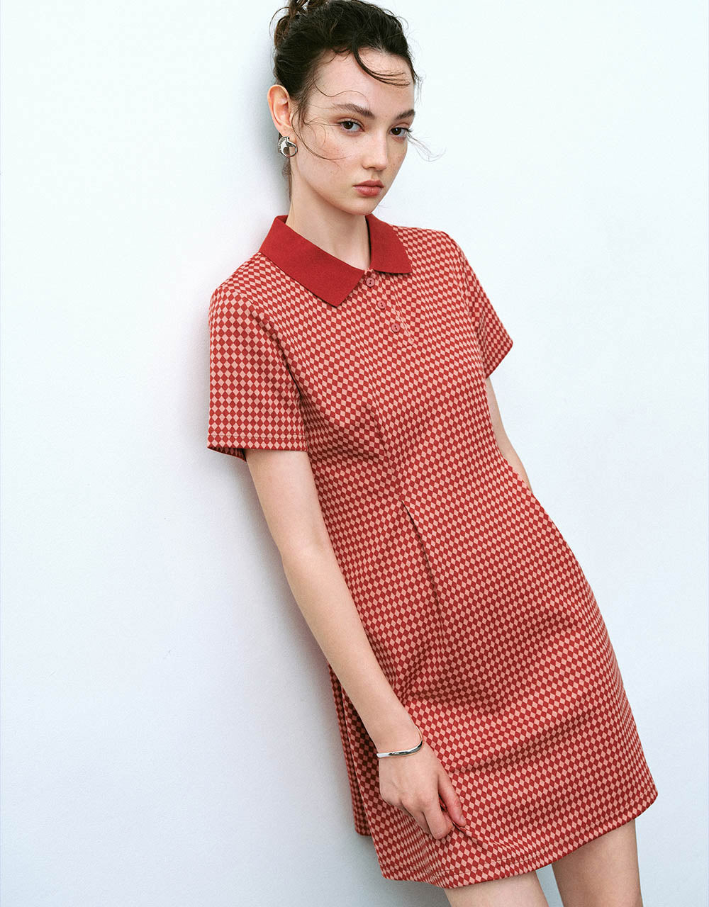 Checkered A-Line Polo Dress