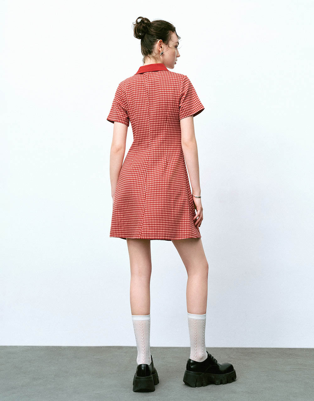 Checkered A-Line Polo Dress