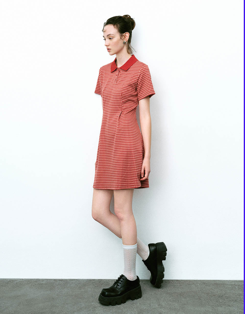 Checkered A-Line Polo Dress