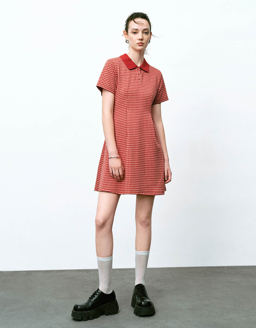 Checkered A-Line Polo Dress