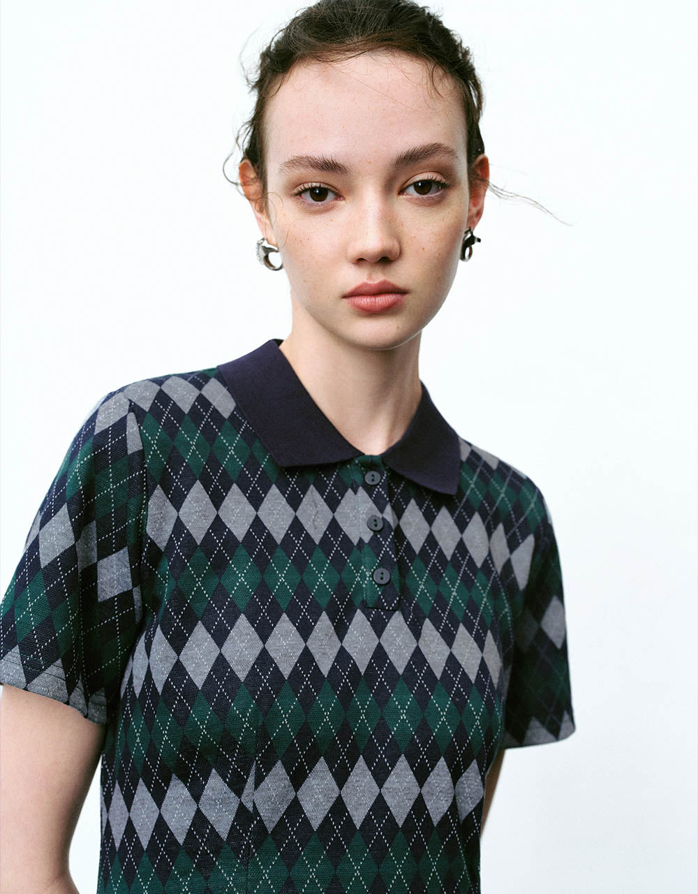 Argyle Printed A-Line Polo Dress