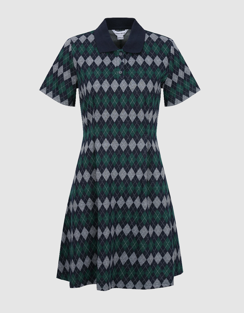 Argyle Printed A-Line Polo Dress