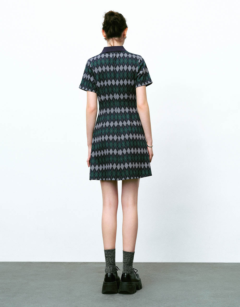 Argyle Printed A-Line Polo Dress