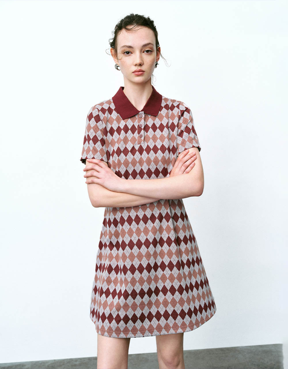 Argyle Printed A-Line Polo Dress