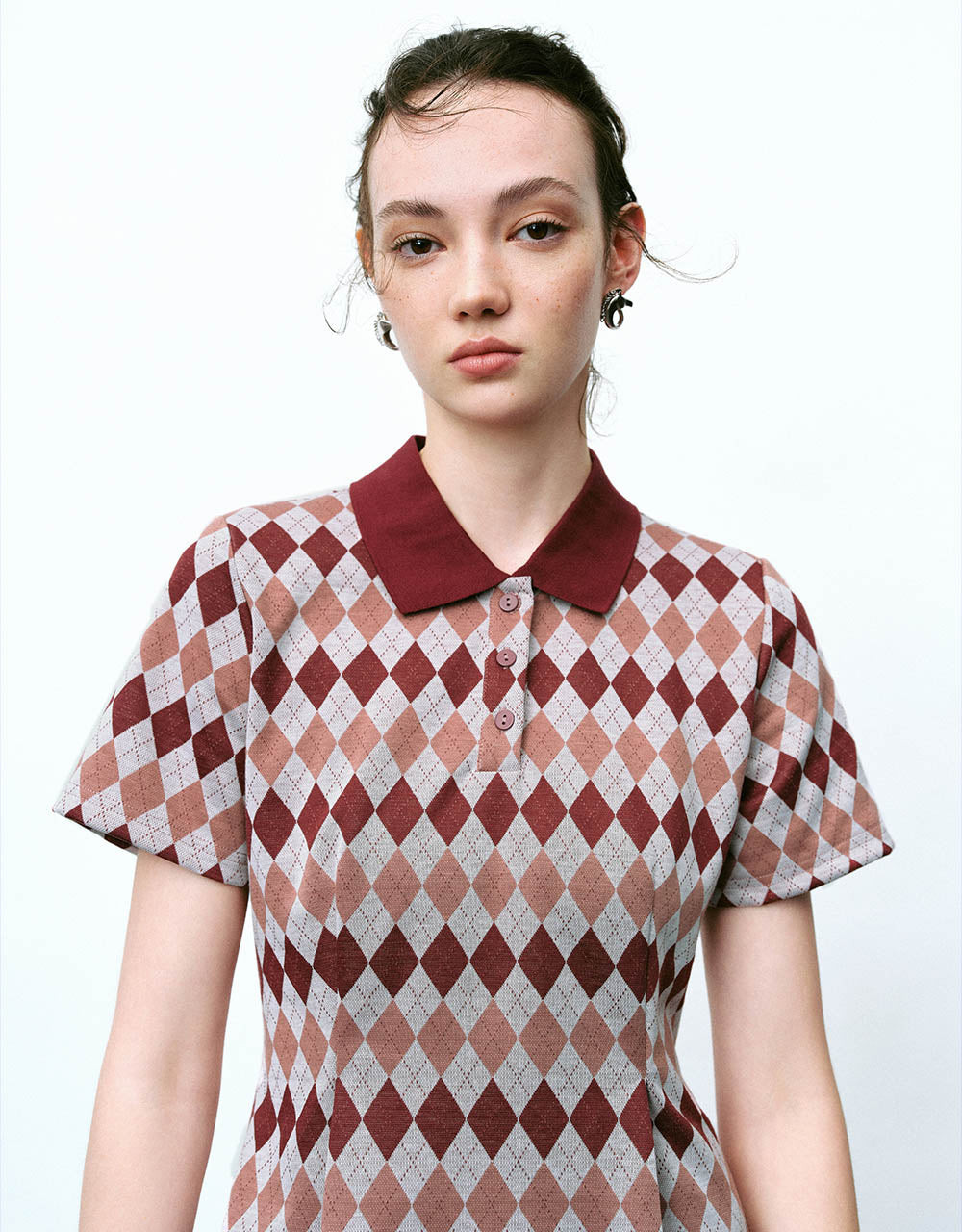 Argyle Printed A-Line Polo Dress