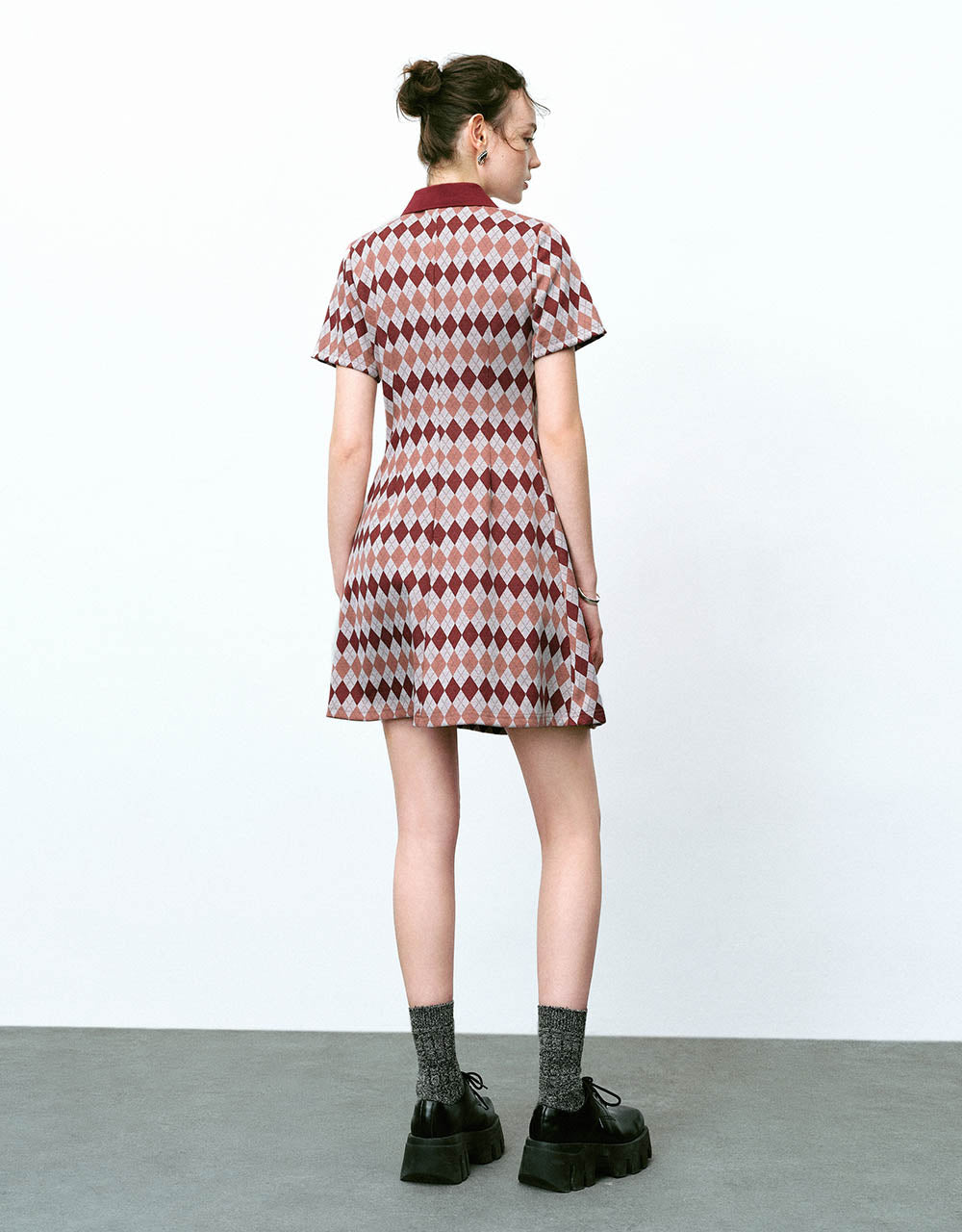 Argyle Printed A-Line Polo Dress