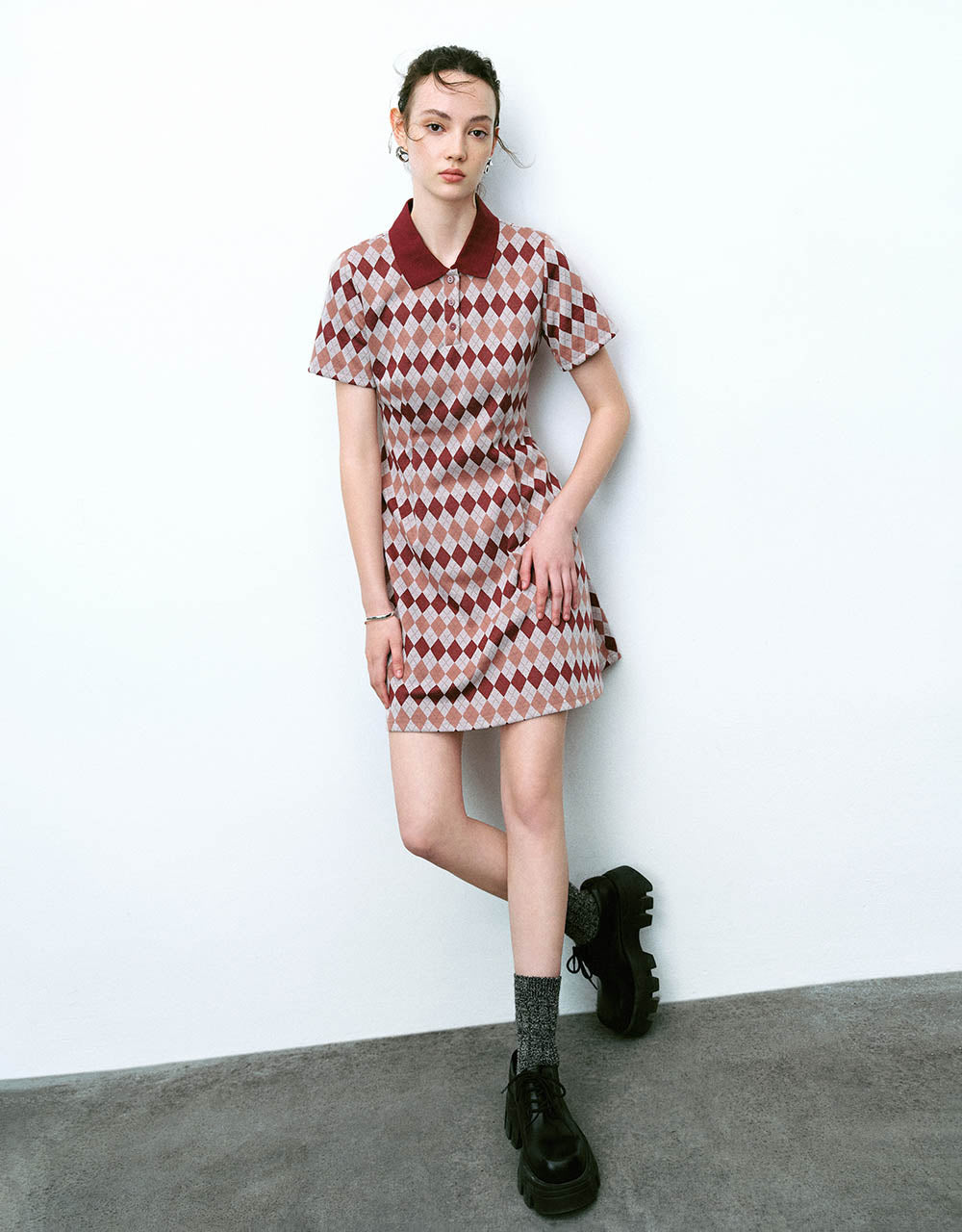 Argyle Printed A-Line Polo Dress