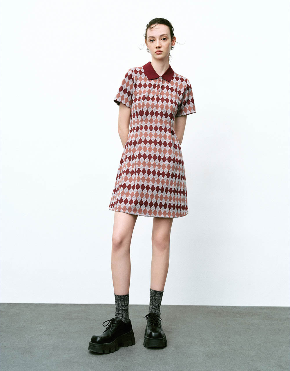 Argyle Printed A-Line Polo Dress