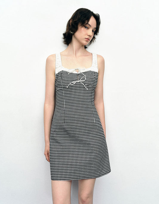 Gingham Sleeveless U Neck A-Line Dress