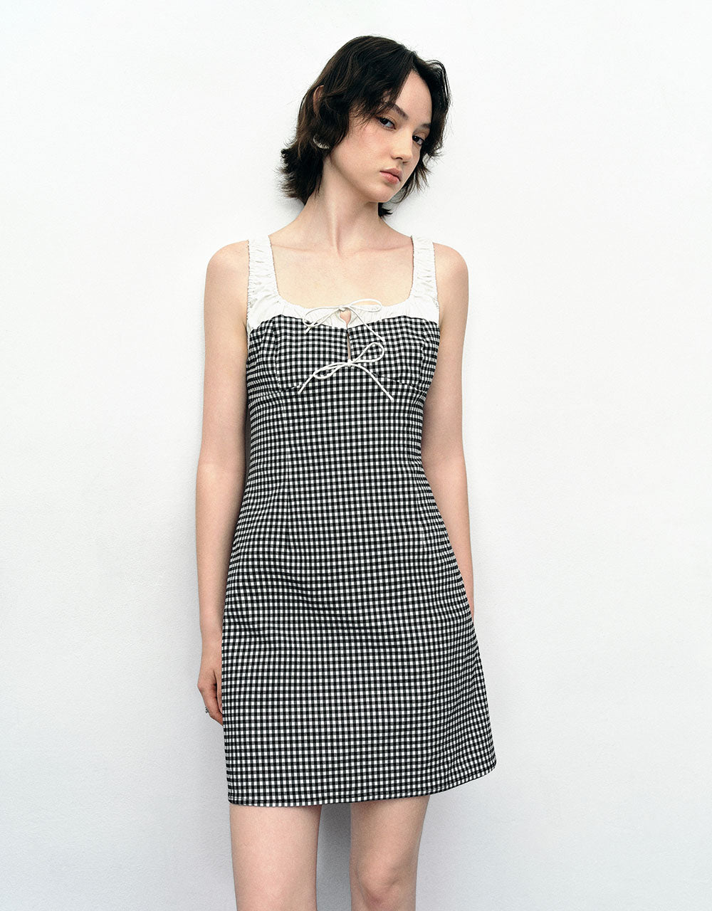 Gingham Sleeveless U Neck A-Line Dress