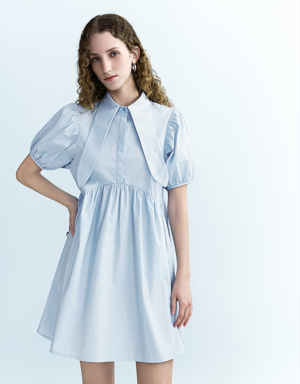 Puff Sleeve Lapel A-Line Shirt Dress