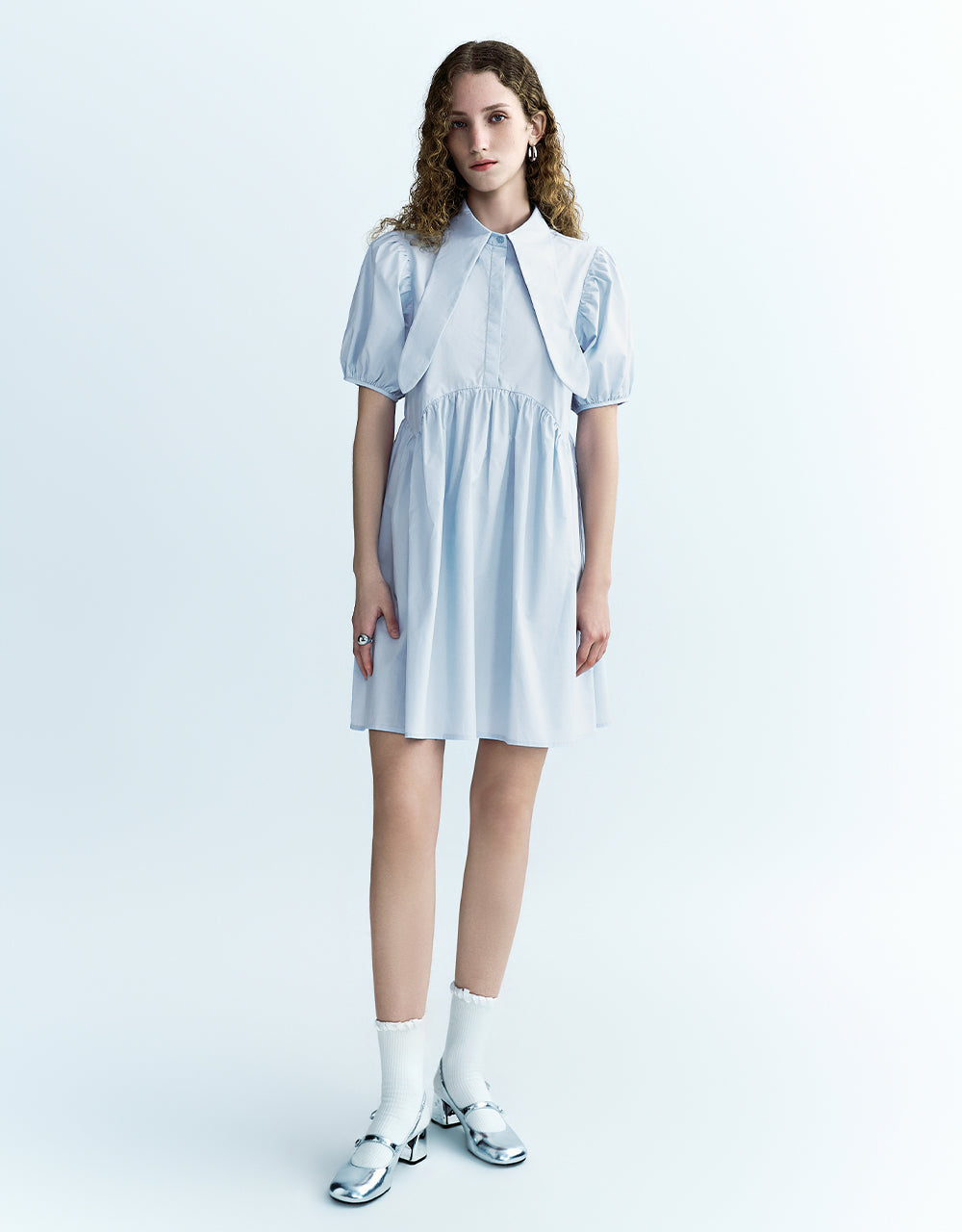 Puff Sleeve Lapel A-Line Shirt Dress