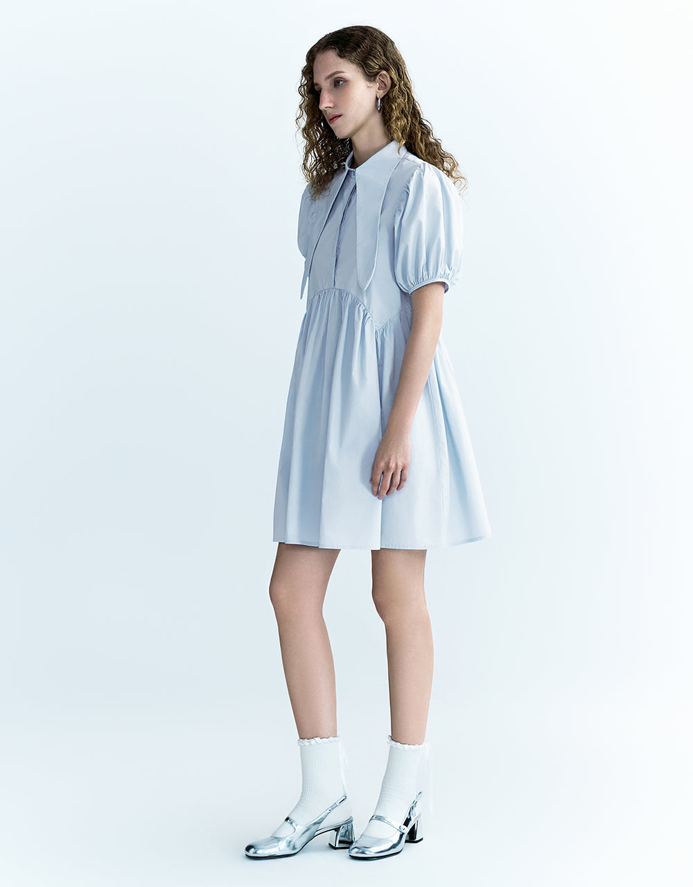 Puff Sleeve Lapel A-Line Shirt Dress