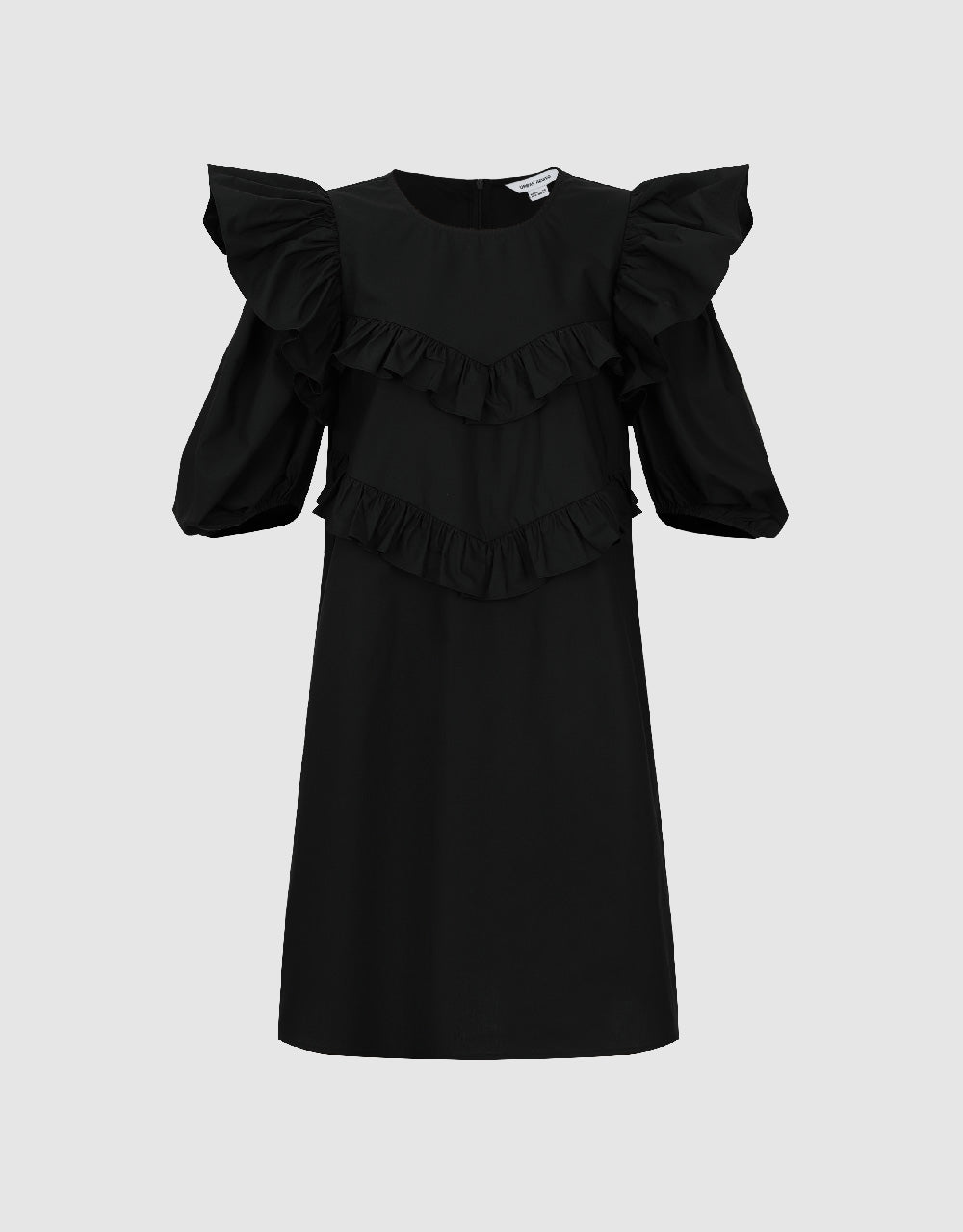 Ruffle Puff Sleeve Crew Neck Straight Dress