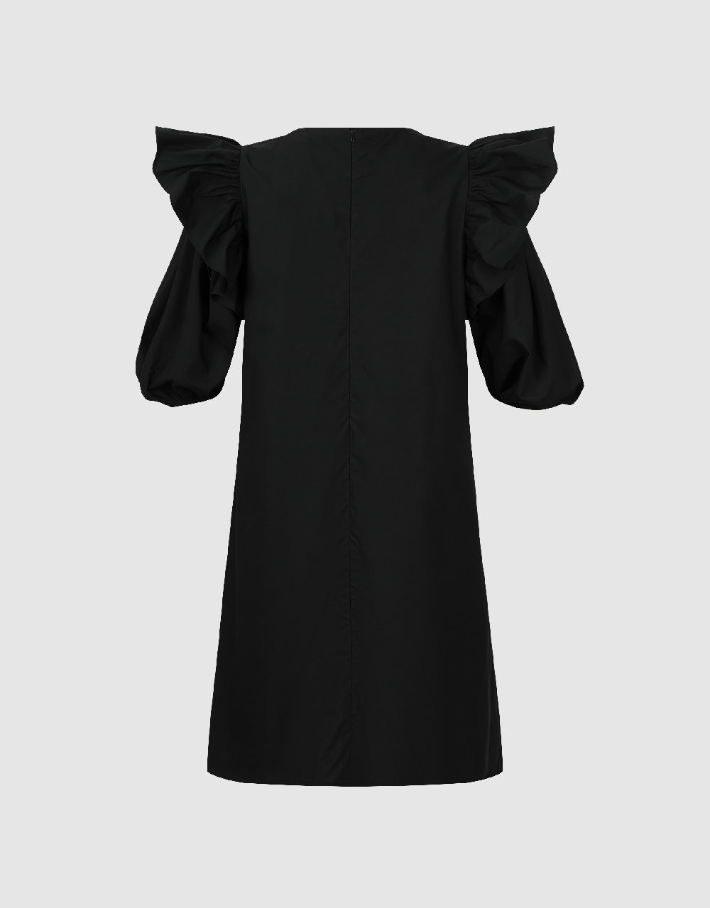 Ruffle Puff Sleeve Crew Neck Straight Dress