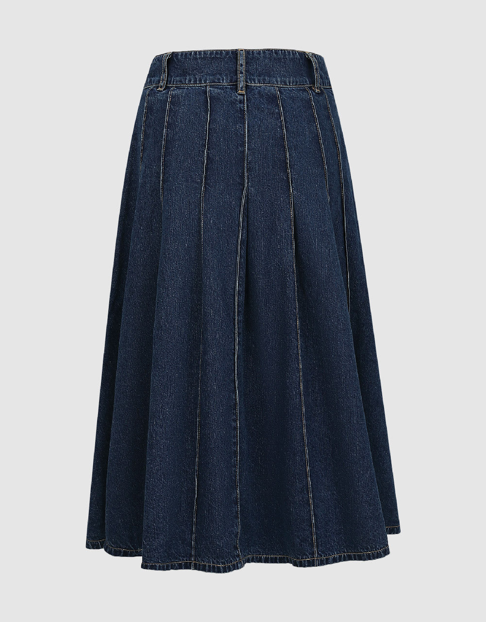 Midi A-Line Denim Skirt With Belt