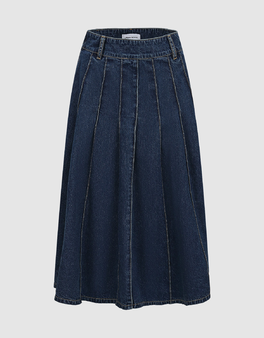 Midi A-Line Denim Skirt With Belt