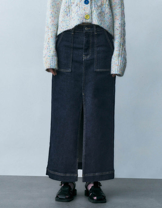 Split Hem Straight Denim Skirt