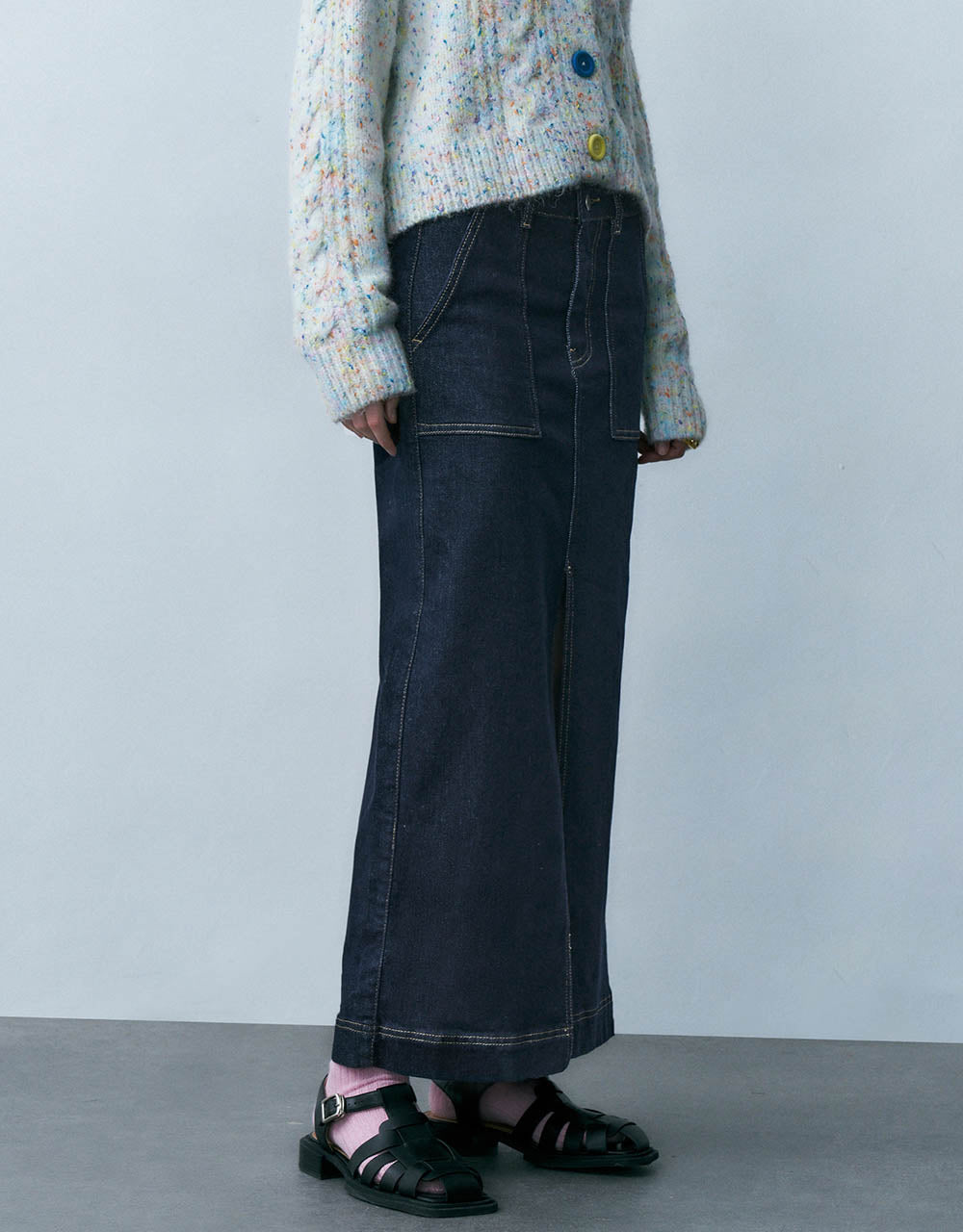 Split Hem Straight Denim Skirt