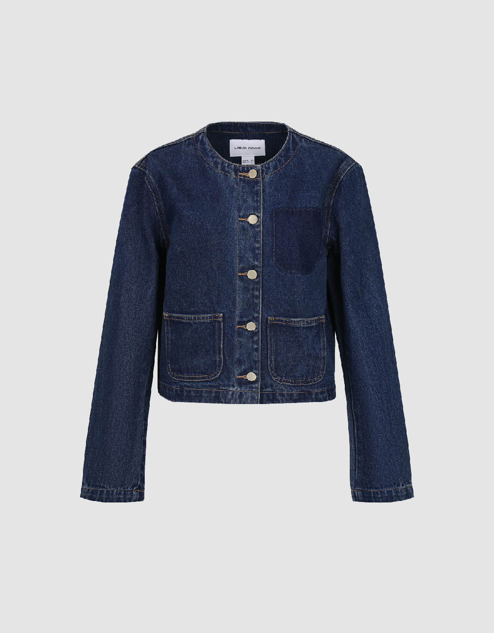 Crew Neck Button Up Denim Jacket