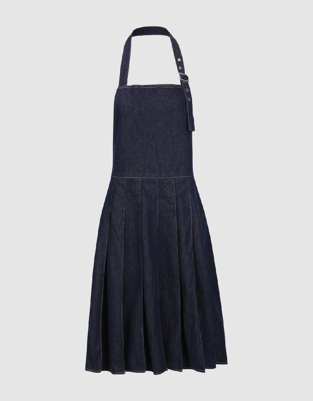 Halter Neck Midi Denim Pinafore Dress