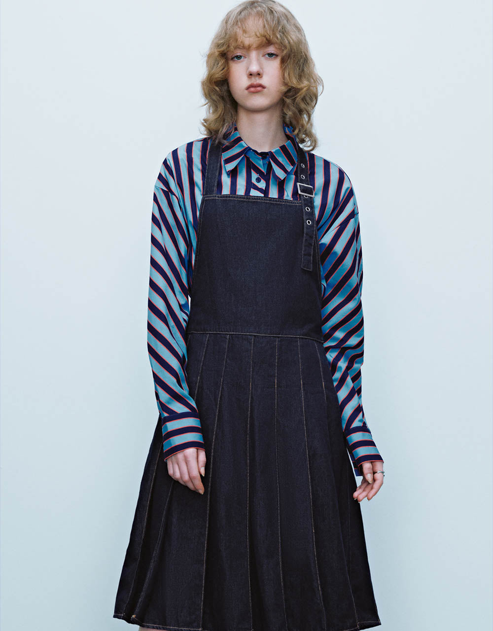 Halter Neck Midi Denim Pinafore Dress