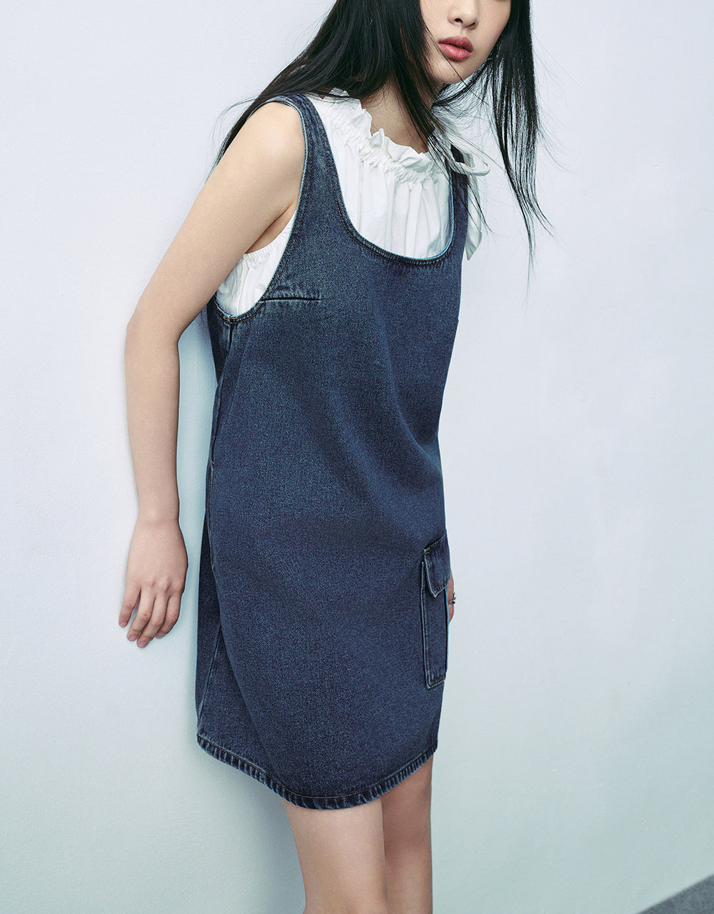 Sleeveless U Neck Denim Dress