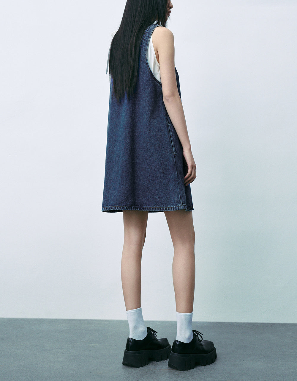 Sleeveless U Neck Denim Dress