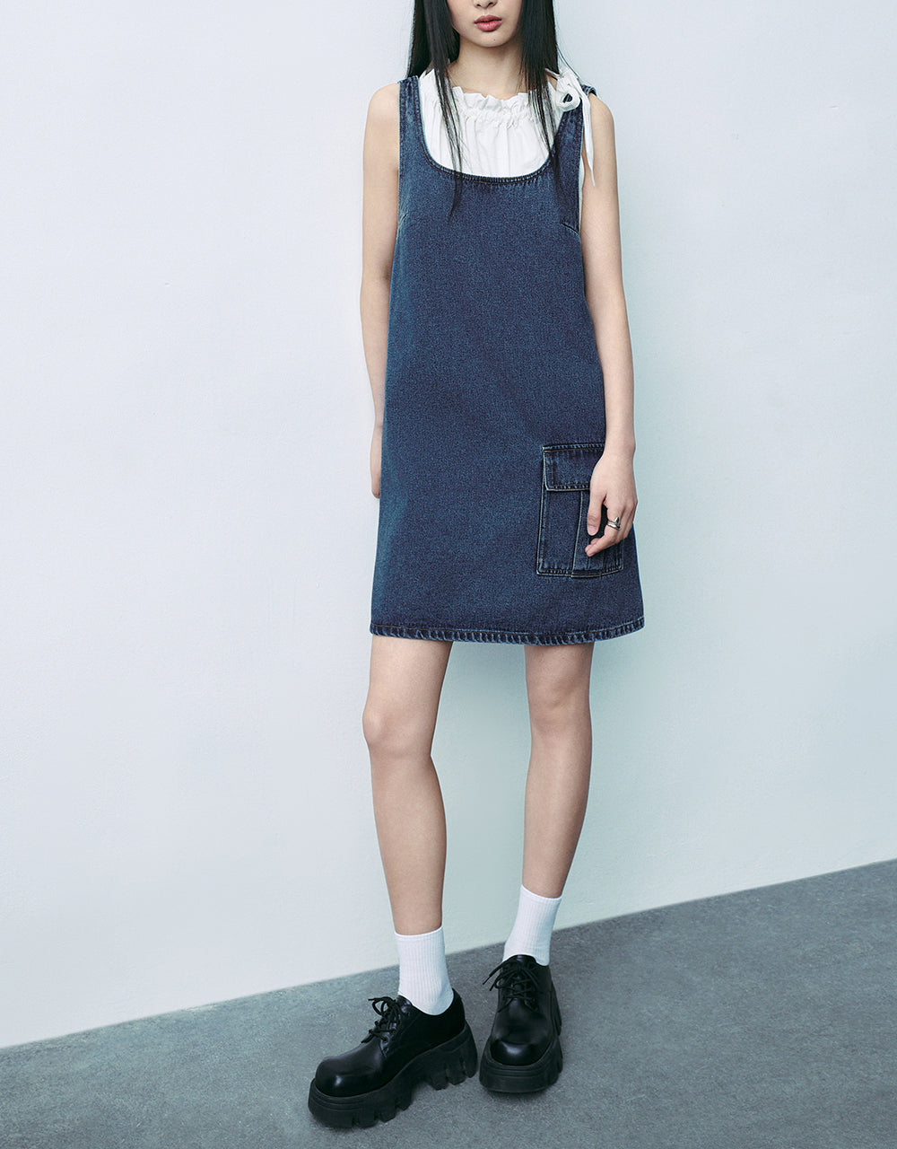 Sleeveless U Neck Denim Dress