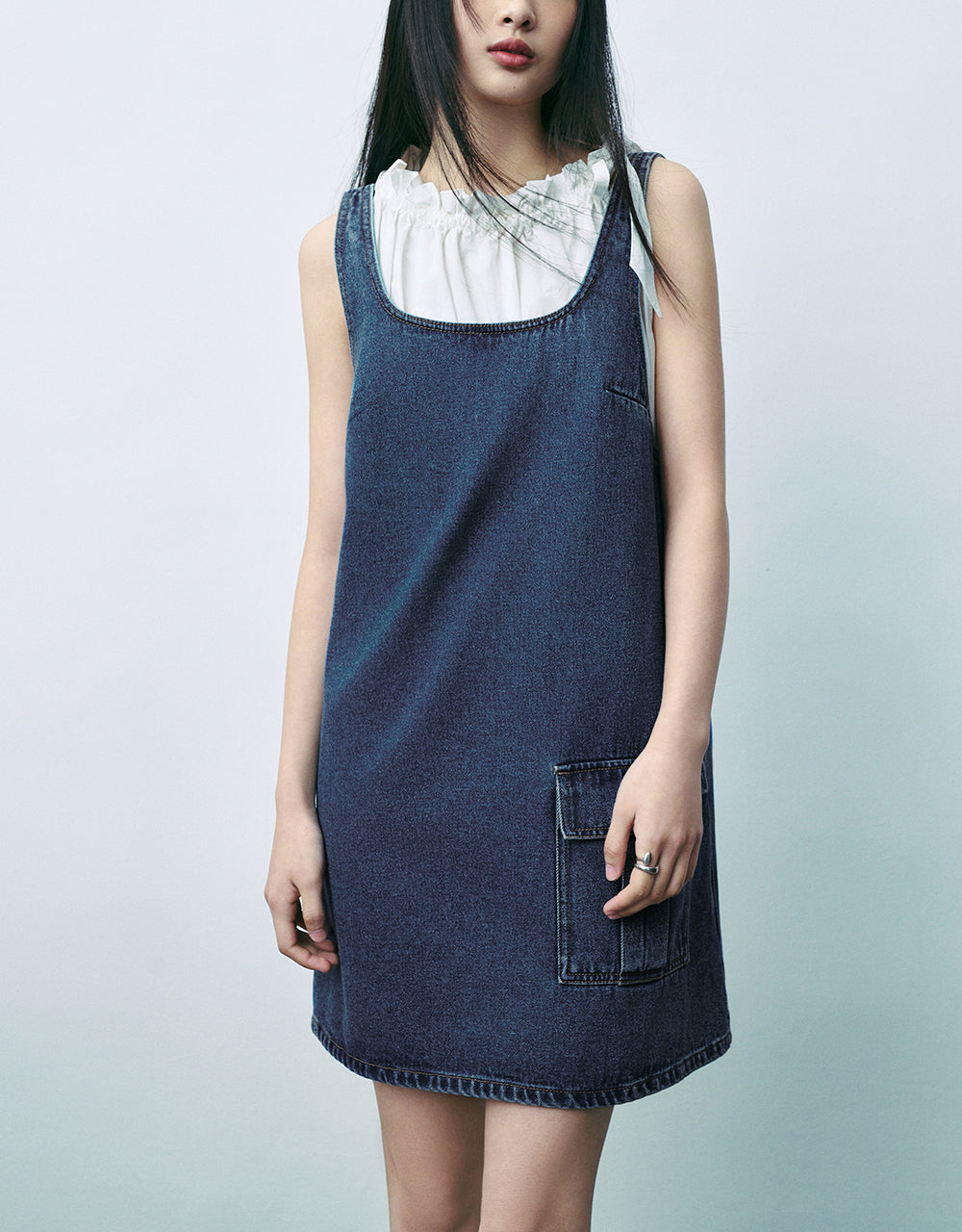 Sleeveless U Neck Denim Dress