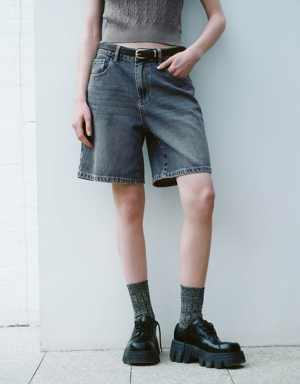 Denim Shorts With Belt